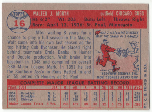 1957 Topps Walt Moryn Baseball Card For Sale