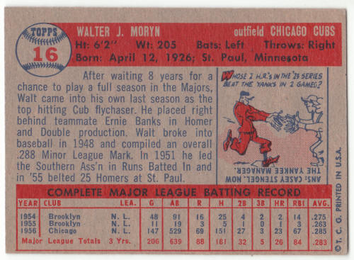 1957 Topps Walt Moryn #16 back