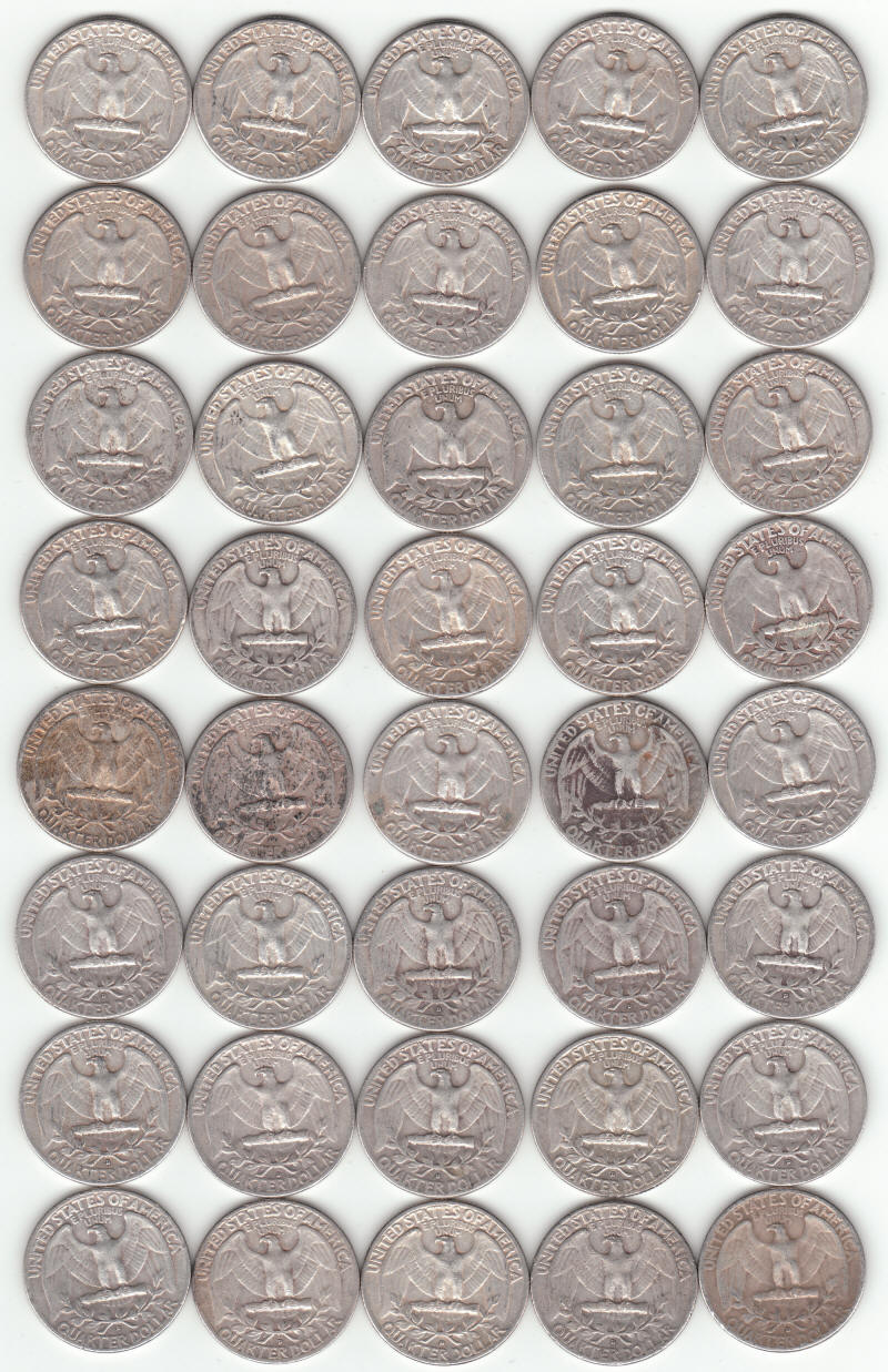 1957 United States Silver Washington Quarters reverse
