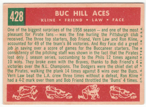 1959 Topps Baseball #428 Buc Hill Aces