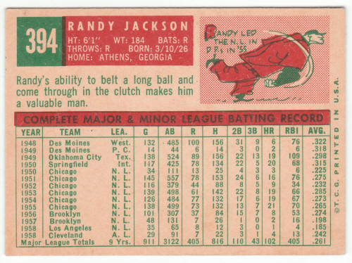 1959 Topps Baseball #394 Randy Jackson