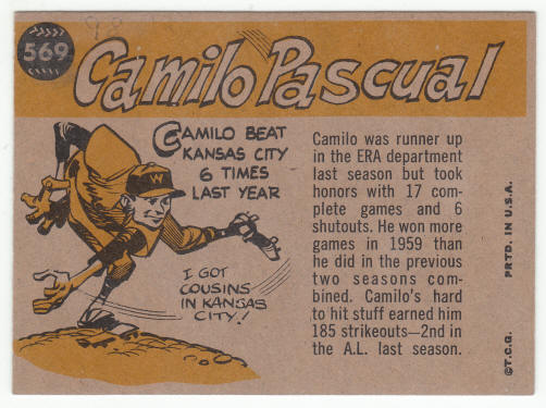 1960 Topps Camilo Pascual AS #569