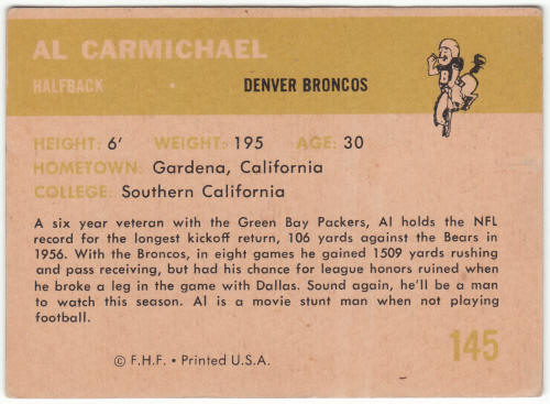 1961 Fleer Football #145 Al Carmichael