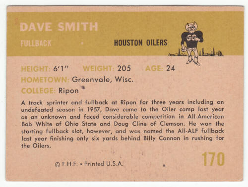 1961 Fleer Dave Smith #170 Rookie Card back