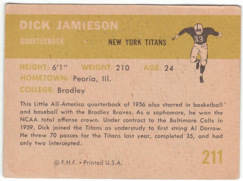 1961 Fleer Football #211 Dick Jamieson