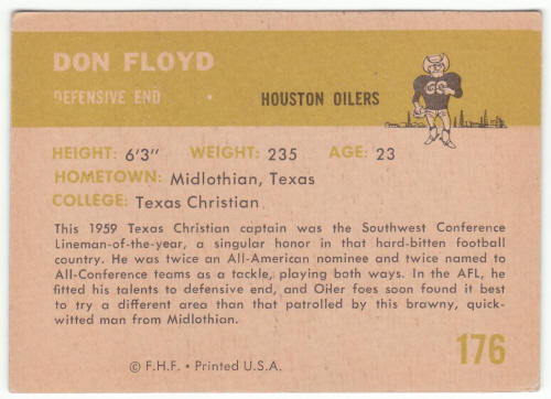 1961 Fleer Don Floyd #176 Card back