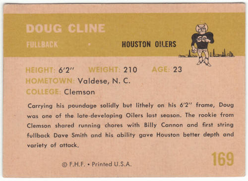 1961 Fleer Football #169 Doug Cline