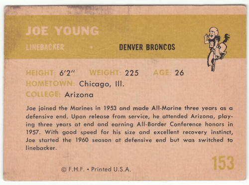 1961 Fleer Football #153 Joe Young Rookie Card