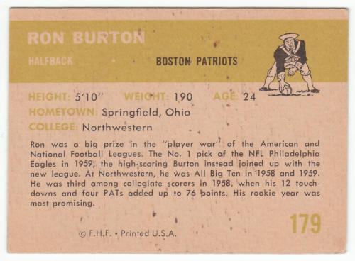 1961 Fleer Ron Burton #179 back