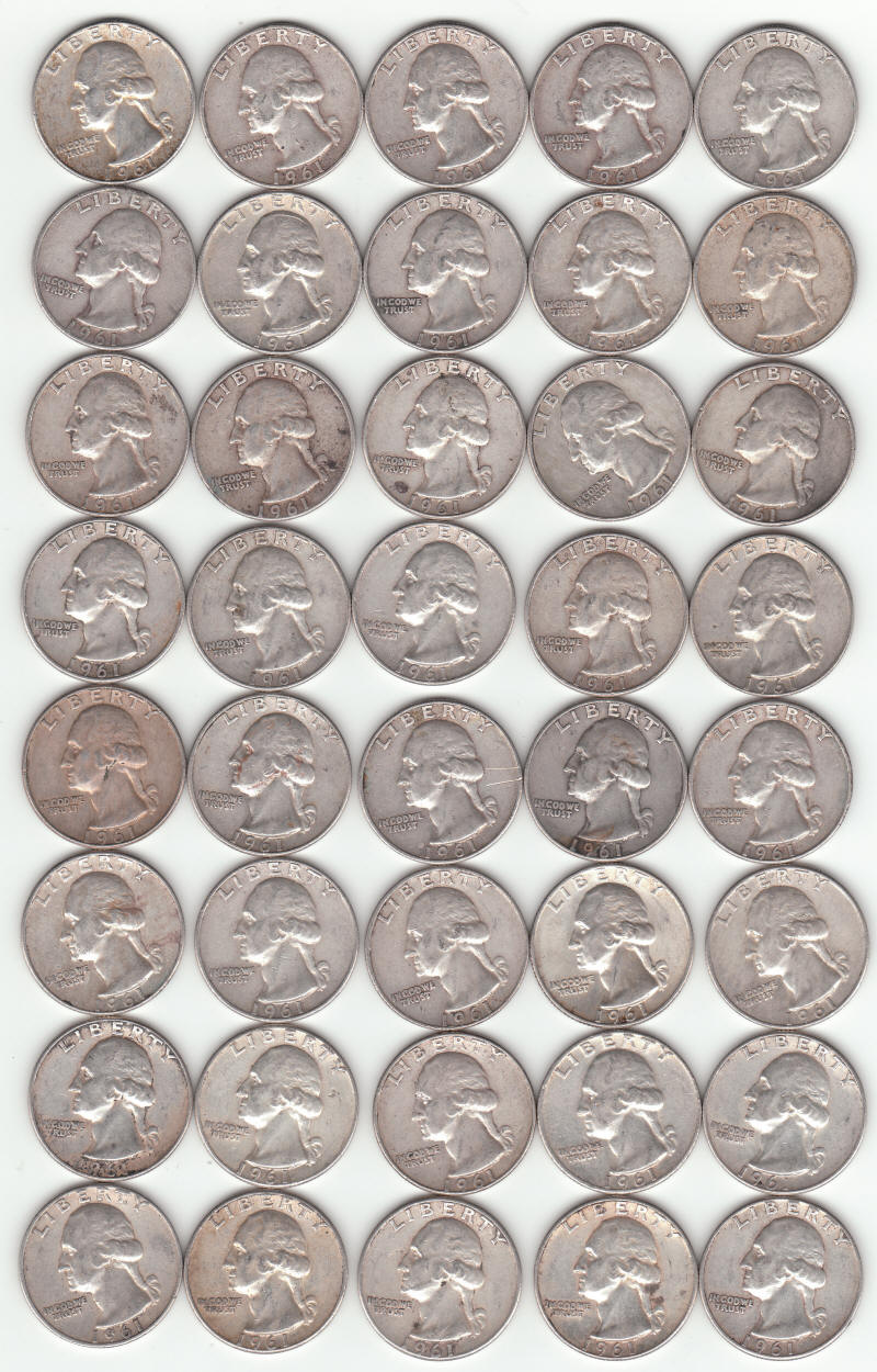 1961 United States Silver Washington Quarters obverse