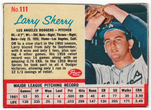 1962 Post Cereal #111 Larry Sherry