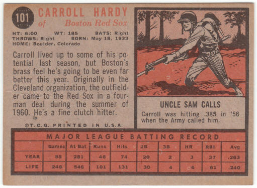 1962 Topps Baseball #101 Carroll Hardy