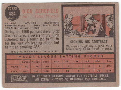 1962 Topps Baseball #484 Dick Schofield