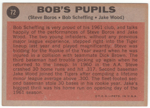 1962 Topps #72 Bobs Pupils back