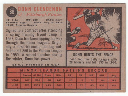 1962 Topps Donn Clendenon 86 Rookie Card back
