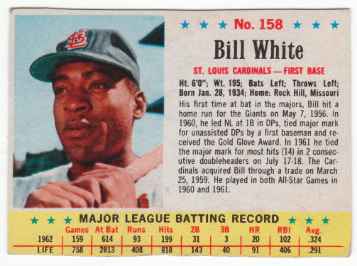 1963 Post Cereal #158 B Bill White front