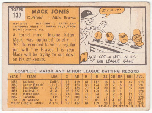 1963 Topps Baseball #137 Mack Jones