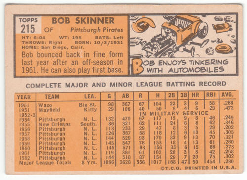 1963 Topps Baseball #215 Bob Skinner