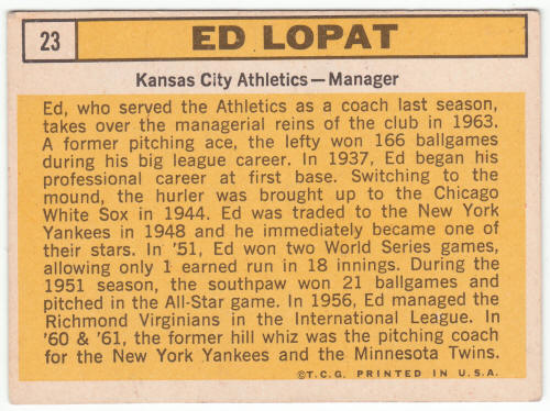 1963 Topps Baseball #23 Ed Lopat