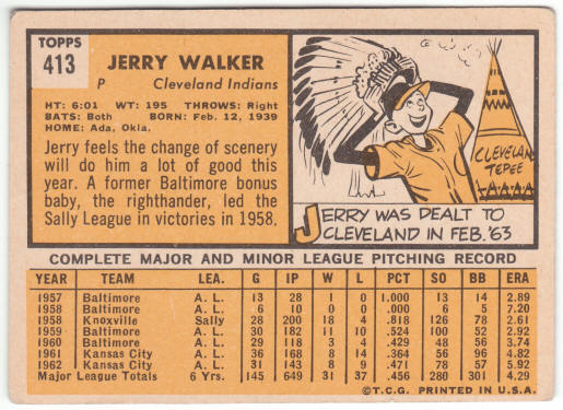 1963 Topps Baseball #413 Jerry Walker