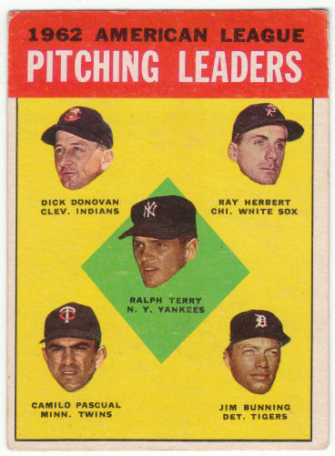 1963 Topps #8 American League Pitching Leaders front