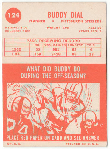 1963 Topps Football #124 Buddy Dial