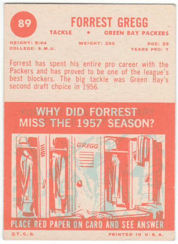 1963 Topps Forrest Gregg #89 back