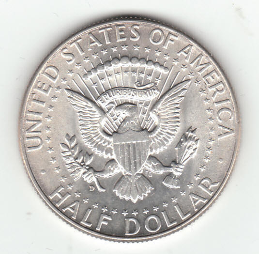 1964 D Kennedy US Silver Half Dollar reverse