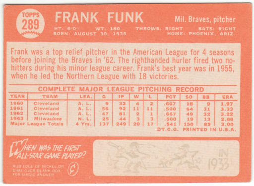 1964 Topps Baseball #289 Frank Funk