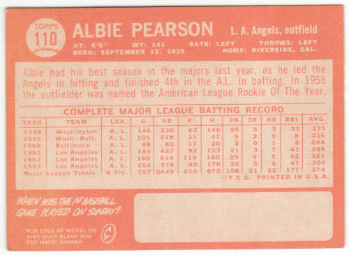 1964 Topps Baseball #110 Albie Pearson