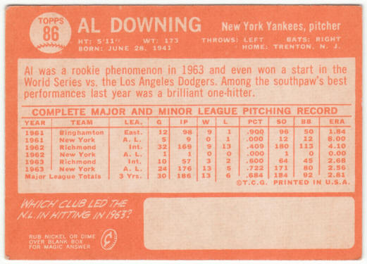 1964 Topps Baseball #86 Al Downing