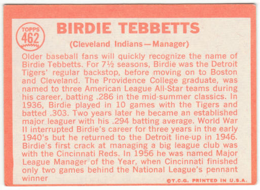 1964 Topps Baseball #462 Birdie Tebbetts