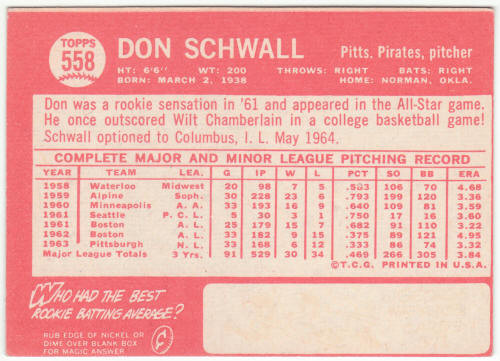 1964 Topps Baseball #558 Don Schwall