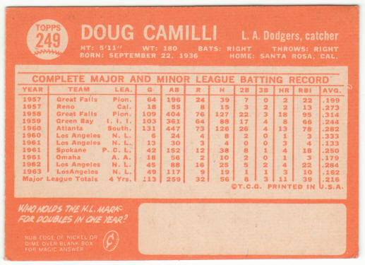 1964 Topps Baseball #249 Doug Camilli