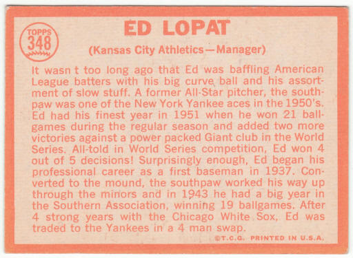 1964 Topps Baseball #348 Ed Lopat