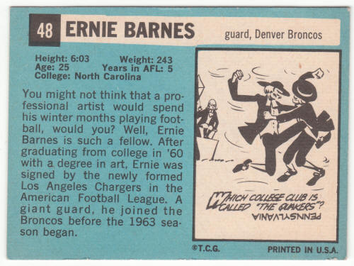 1964 Topps Football #48 Ernie Barnes Rookie Card back