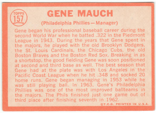 1964 Topps Baseball #157 Gene Mauch