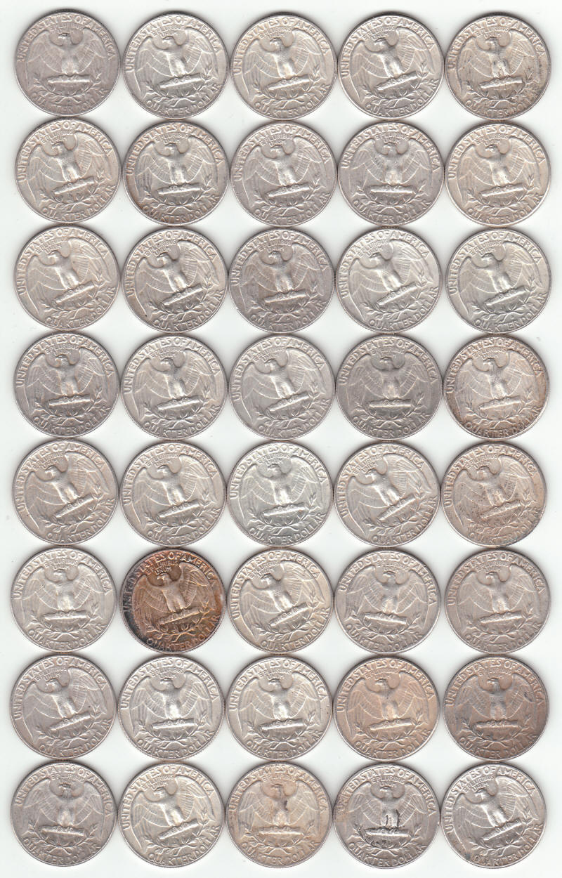 1964 United States Silver Washington Quarters reverse