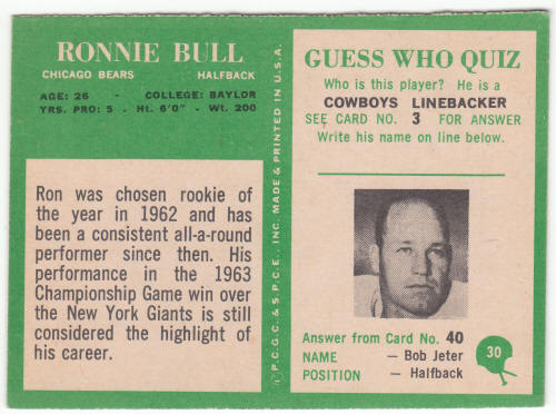 1966 Philadelphia Gum Football #30 Ronnie Bull