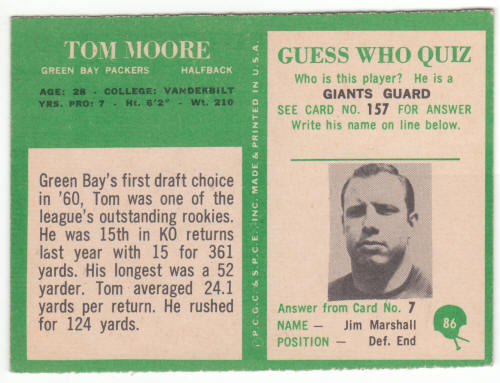 1966 Philadelphia Gum #86 Tom Moore back
