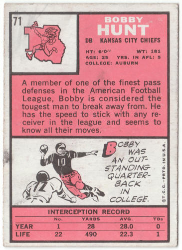 1966 Topps Football #71 Bobby Hunt