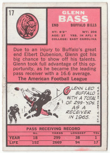 1966 Topps Football #17 Glenn Bass