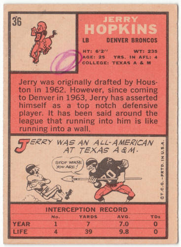 1966 Topps Football #36 Jerry Hopkins