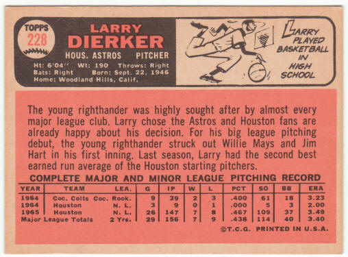 1966 Topps Baseball #228 Larry Dierker