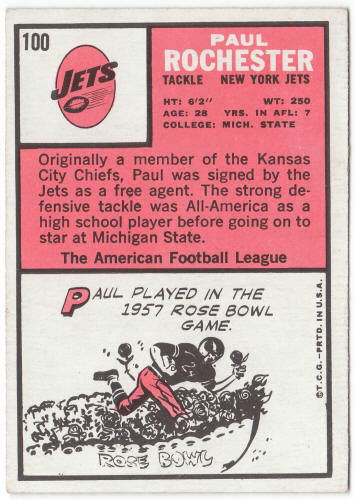 1966 Topps Football #100 Paul Rochester