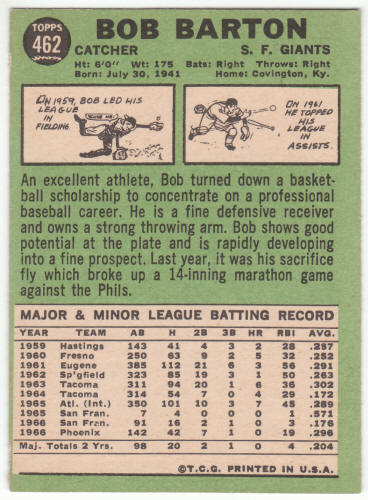 1967 Topps Baseball #462 Bob Barton