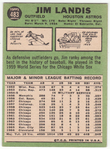 1967 Topps Baseball #483 Jim Landis
