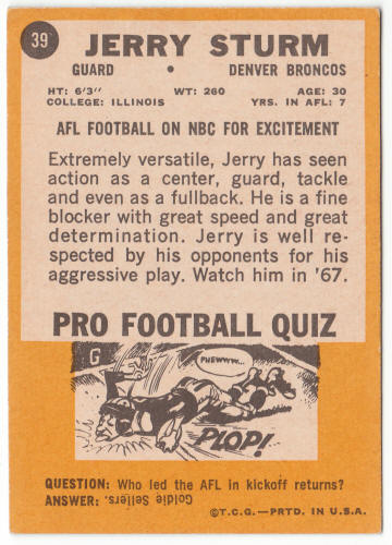 1967 Topps Football #39 Jerry Sturm