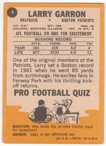 1967 Topps Football #4 Larry Garron