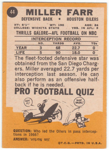 1967 Topps Football #44 Miller Farr Rookie Card
